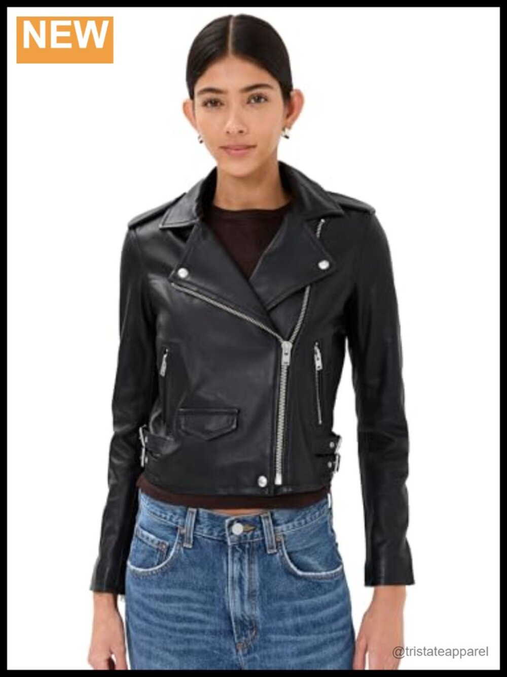 Mid-Weight Luxe Lambskin Leather Motorcycle Moto Jacket w/ Epaulets